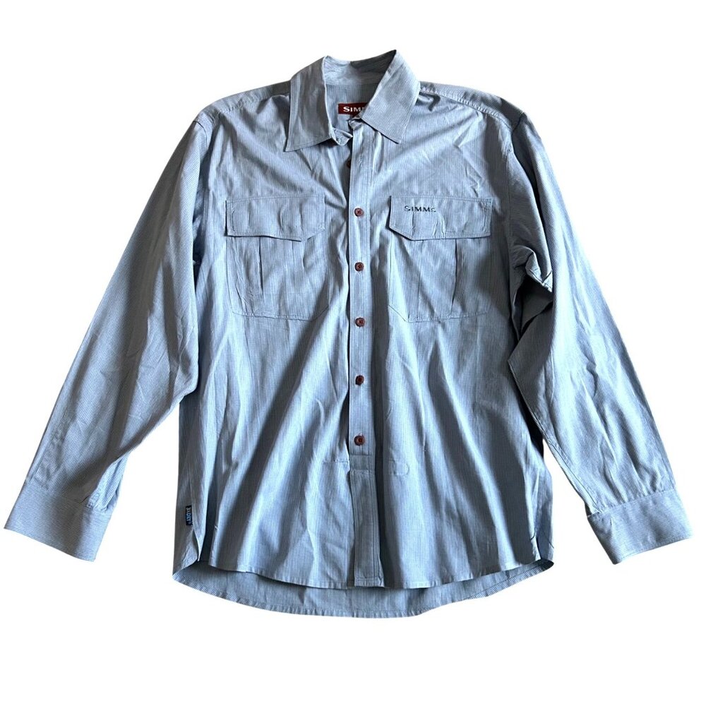 Simms Men's Sz Small Light Blue Long Sleeve Button-Up Fishing Shirt